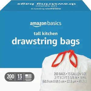 Tall Kitchen Drawstring Trash Bags, Sturdy, 13 Gallon